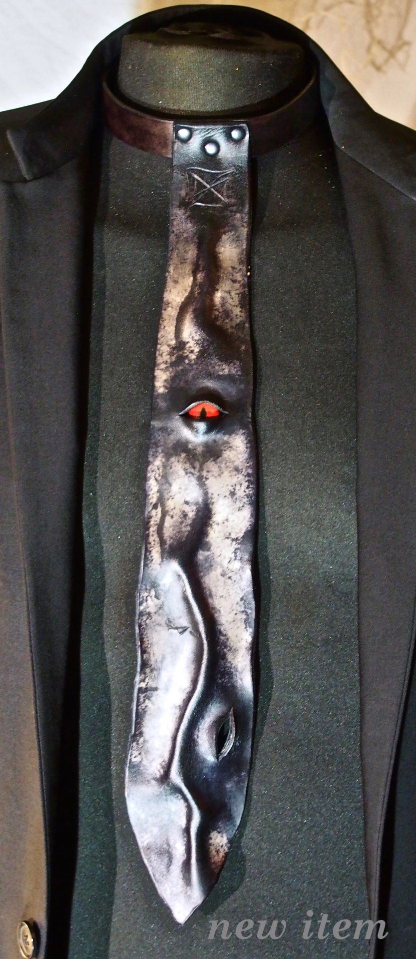 leather tie, wearable art
